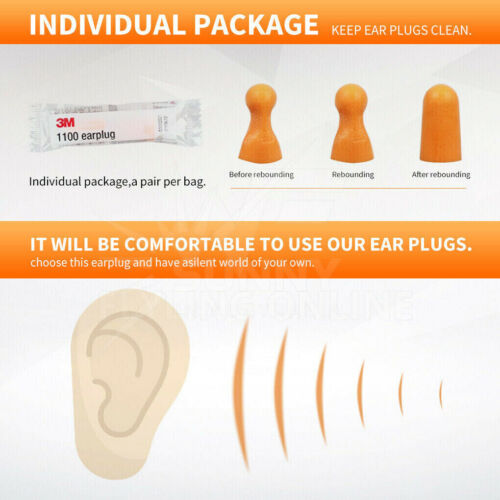 Multi size packs 3M 1100 Cordless Ear Plugs Foam Noise Reduction