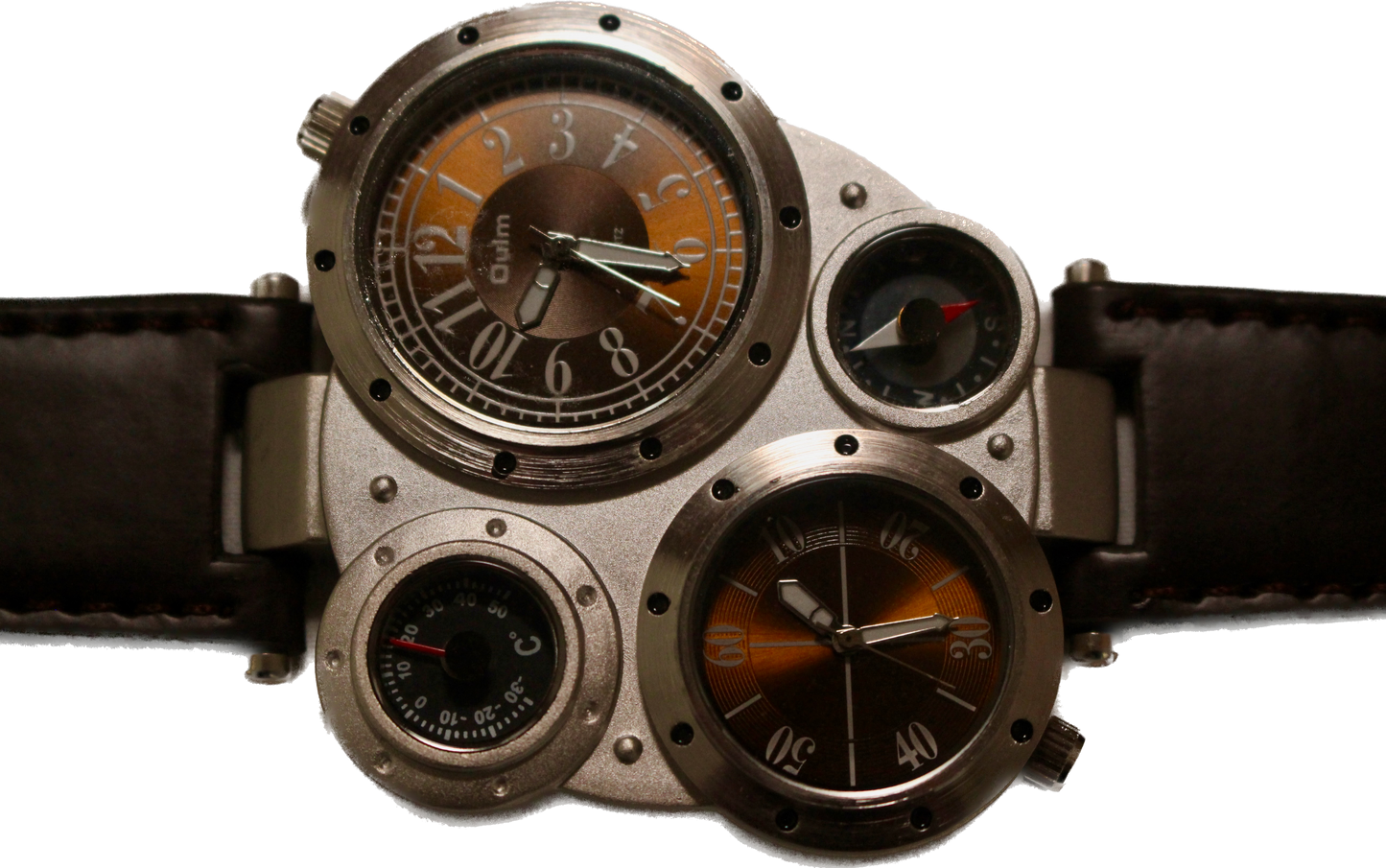 Oulm Men's Steampunk Dual Time Zones Unique Wrist Watch
