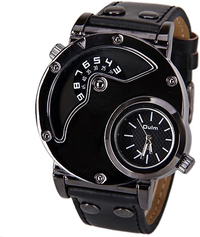 Oulm Dual Movement Jump Hour Luxury Business Wrist Watch