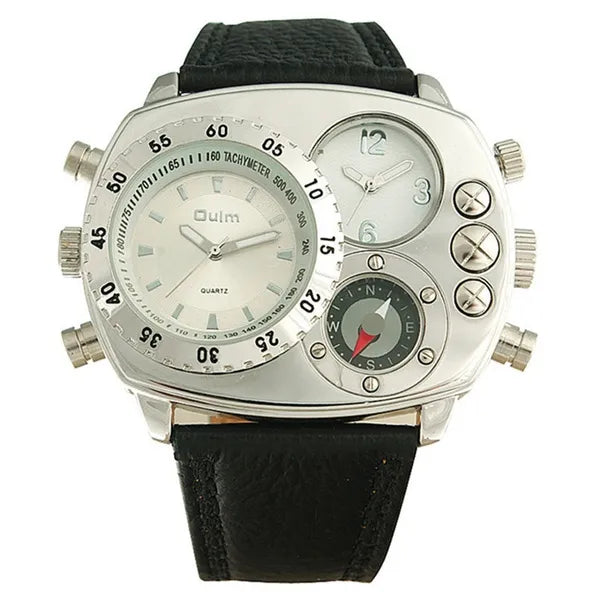 Oulm Oversized Dual Time Zone Men’s Fashion Wrist Watch with Compass