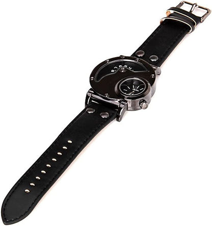 Oulm Dual Movement Jump Hour Luxury Business Wrist Watch