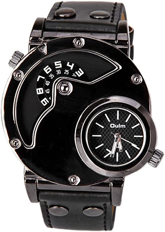 Oulm Dual Movement Jump Hour Luxury Business Wrist Watch