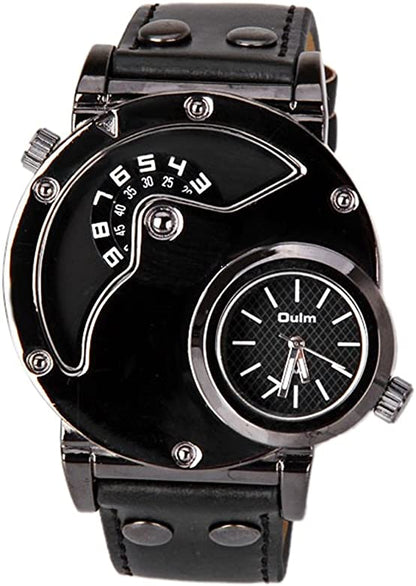 Oulm Dual Movement Jump Hour Luxury Business Wrist Watch